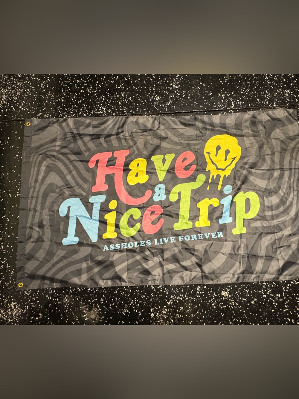 Have a Nice Trip Graphic Throw Blanket - Black with Multicolor Text